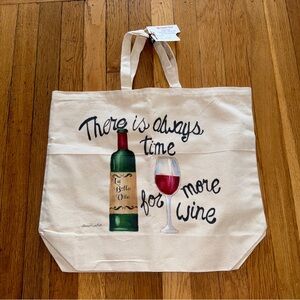 Canvas Wine Tote Bag with Bottle and Glass Design